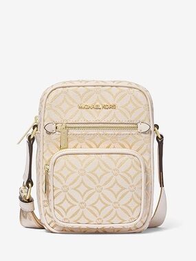 Micheal Kors NWOT Jet Set Medium Metallic Logo Jacquard Crossbody Bag WITH STRAP
